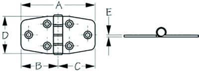 Sea-Dog Line 203530-1 Sea-Dog 2035301 Dampening Door Hinge, #8 FH, Weight= .11/ .22 A= 2-7/8" , B=1-7/16", C=1-7/16" D=1-1/2", E=1/16"