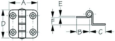 Sea-Dog Line 203590-1 Sea-Dog 2035901 Dampening Offset Butt Hinge, #8 FH, Weight= .09/ .18, A= 1-1/2", B= 3/4", C=3/4" , D= 1-1/2", E= 1/16", 3/8"