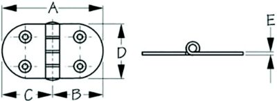 Sea-Dog Line 203700-1 Sea-Dog 2037001 Dampening Round Side Door Hinge - Short, #8 FH, Weight = A=2-13/16" B= 1-7/16" C= 1-7/16" D=1-1/2" E= 1/16"