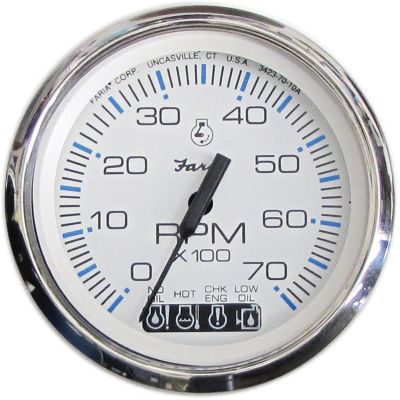 Faria Instruments F33850 Chesapeake SS White 4" Tachometer 7000 RPM with OMC System Check