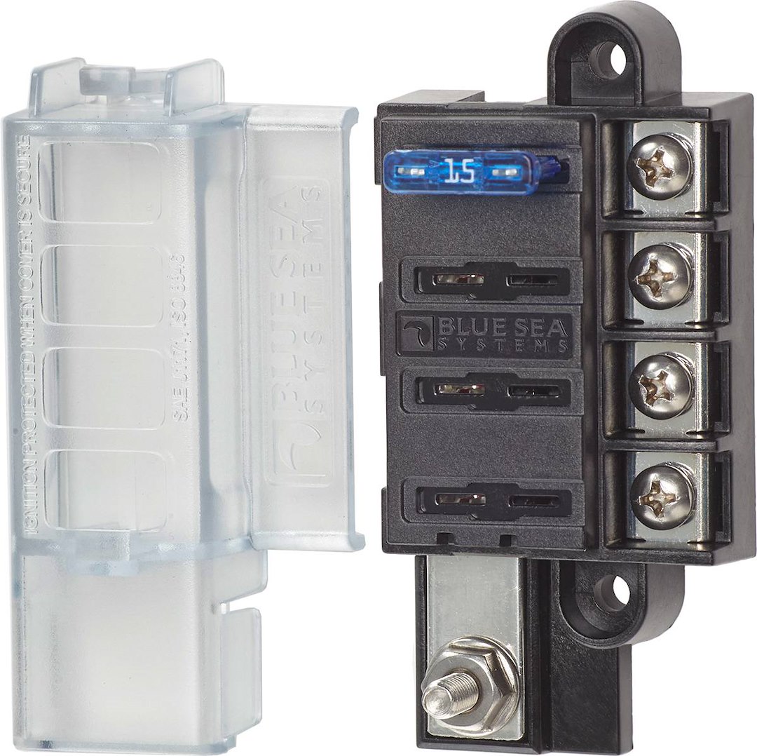 Blue Sea Systems 5045BSS ST Blade Compact Fuse Block 4 Circuit Common Source