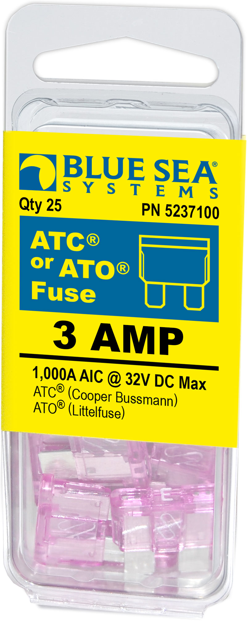Blue Sea Systems 5237100-BSS Blue Sea 5237100 Fuse ATO/ATC 3Amp 25/Pk