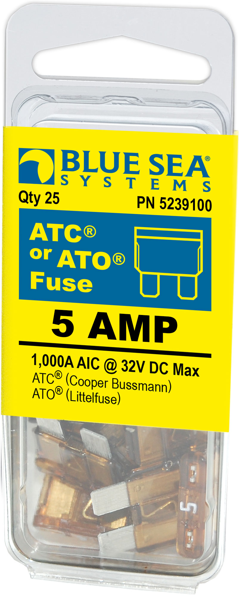 Blue Sea Systems 5239100-BSS Blue Sea 5239100 Fuse ATO/ATC 5 Amp 25/Pk