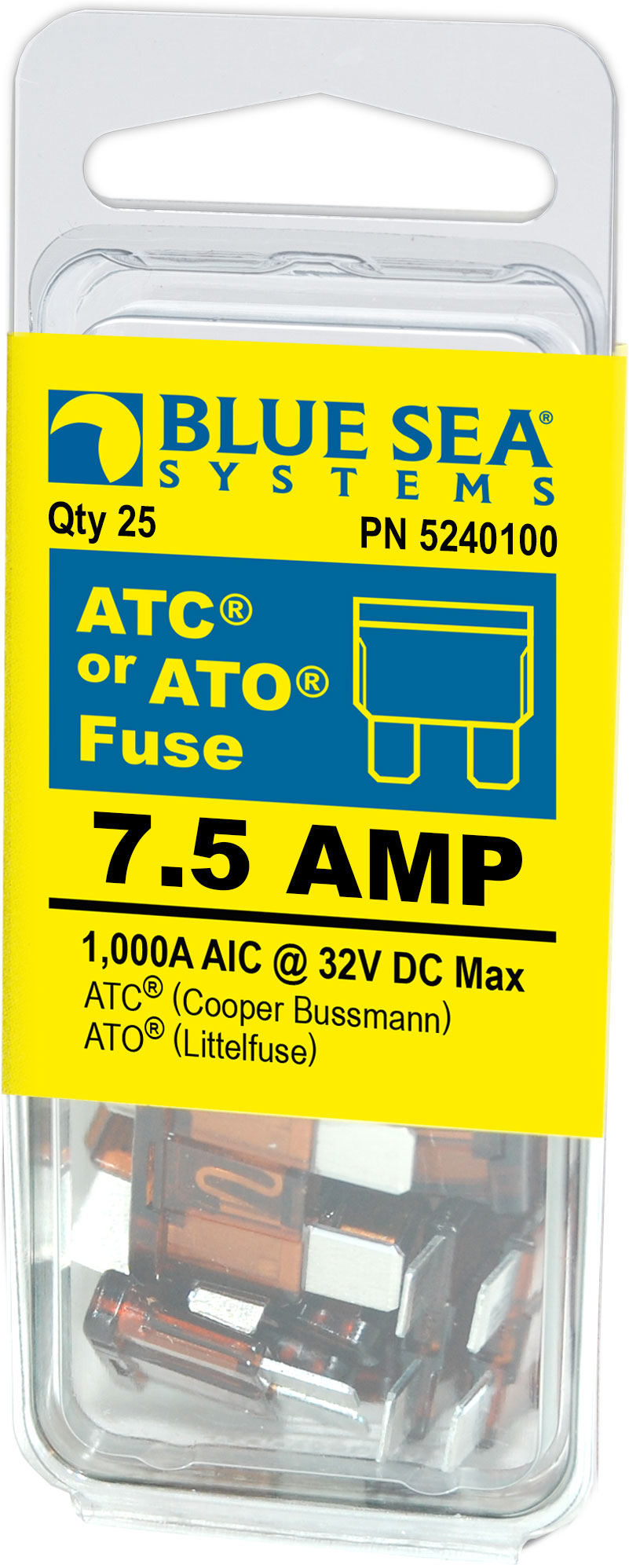 Blue Sea Systems 5240100-BSS Blue Sea 5240100 Fuse ATO/ATC 7.5 Amp 25/Pk