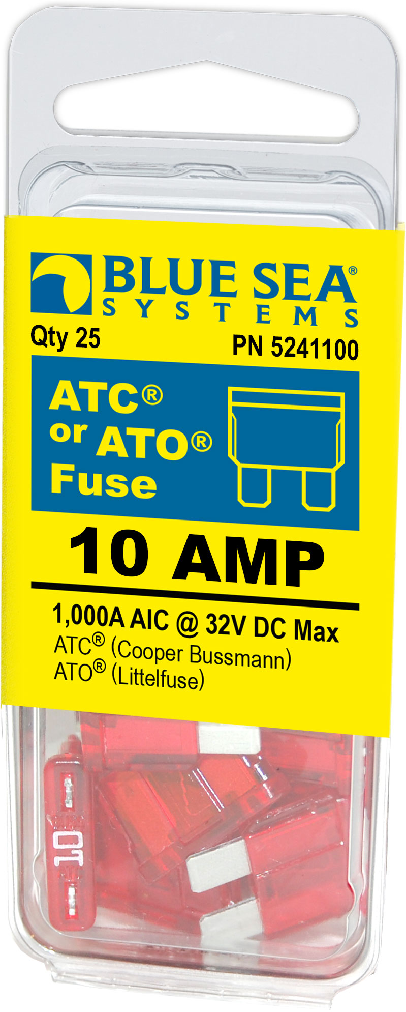 Blue Sea Systems 5241100-BSS Blue Sea 5241100 Fuse ATO/ATC 10 Amp 25/Pk