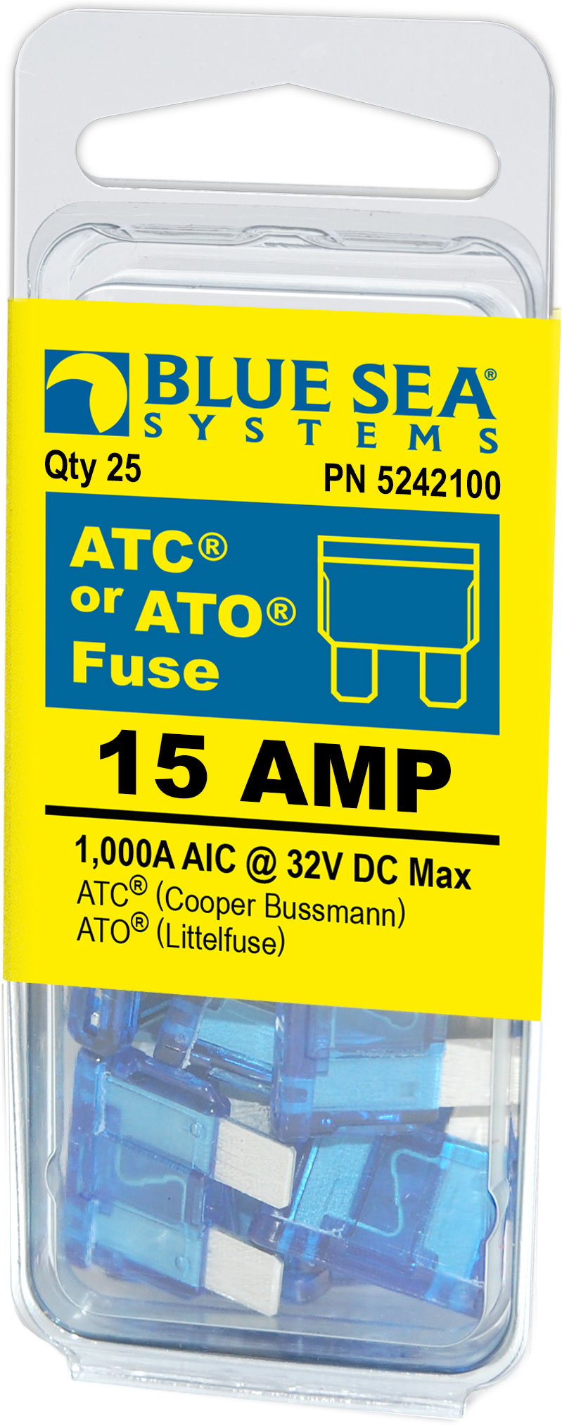 Blue Sea Systems 5242100-BSS Blue Sea 5242100 Fuse ATO/ATC 15 Amp 25/Pk