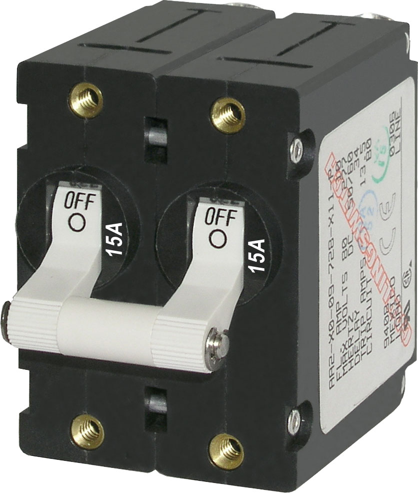Blue Sea Systems 7235BSS A-Series Toggle Circuit Breaker 15A Double Pole White