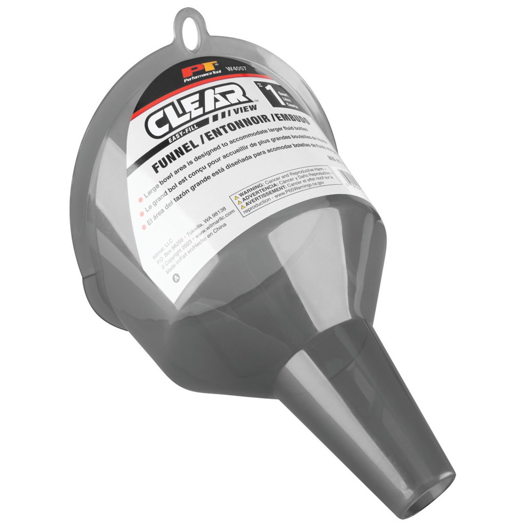 Performance Tool W4057 Clear View Easy-Fill Funnel - 1 Quart, Oversized Spout for Quick and Clean Fills