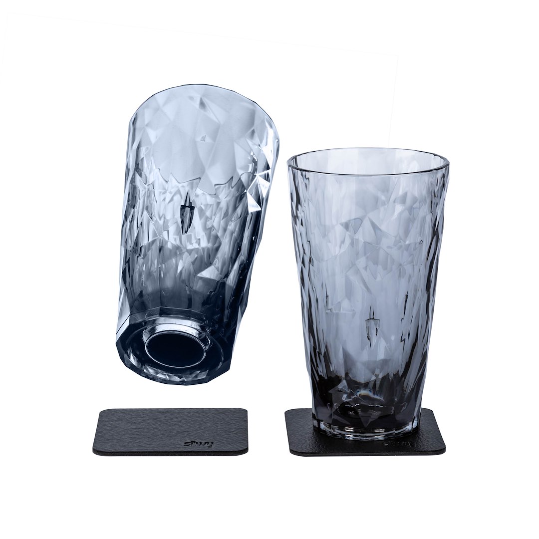 Silwy Drinkware KO-LD-G-2 Magnetic Plastic Longdrink Glasses Gray Set of 2