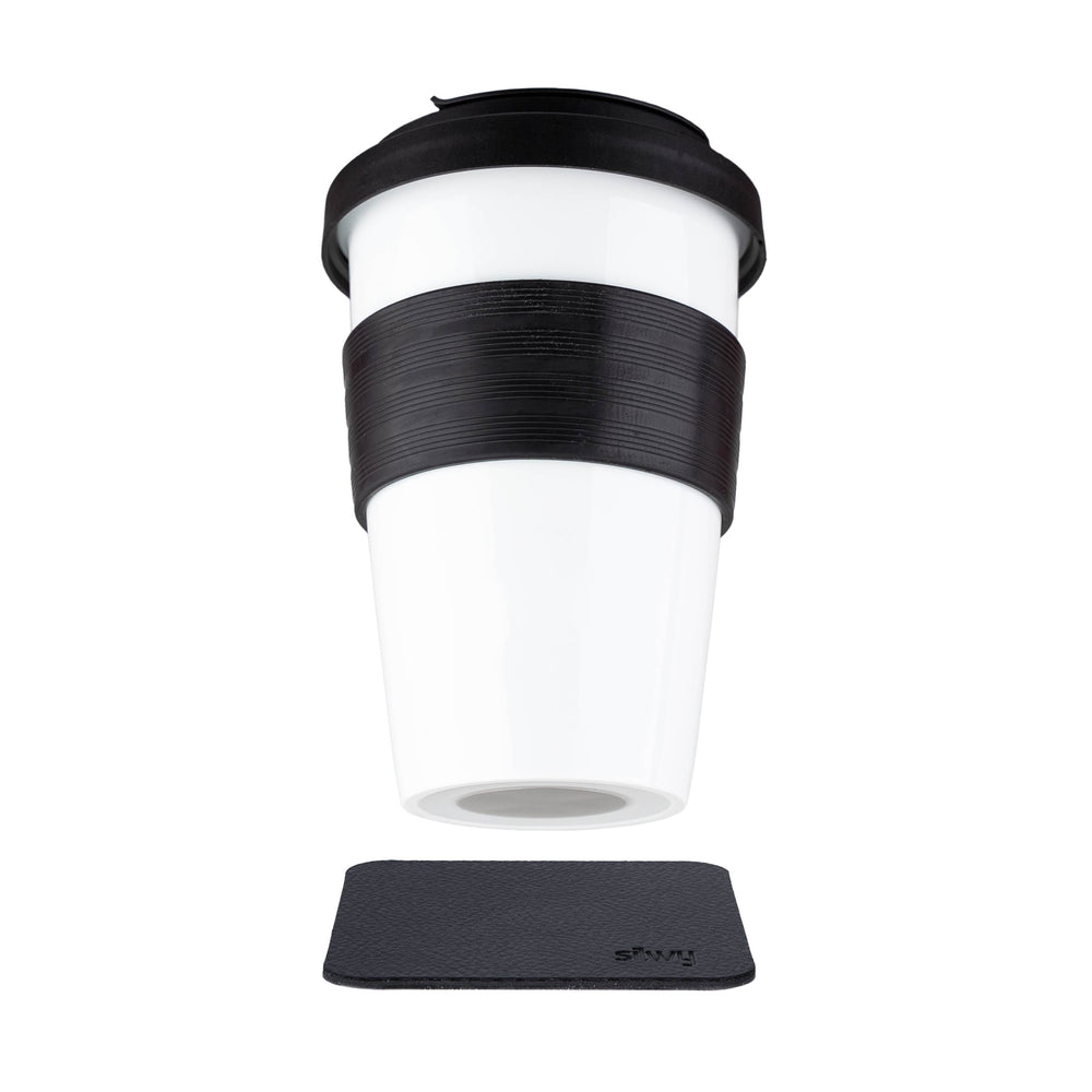 Silwy Drinkware S038-1403-1-B Magnetic Porcelain To-Go Cup with Lid, 12 oz, Black