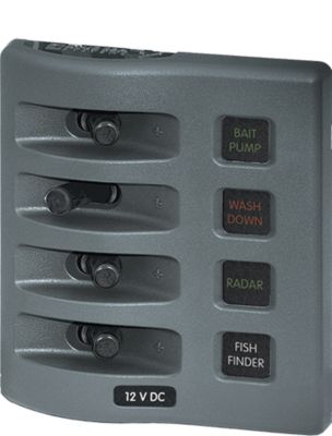 Blue Sea Systems 4304BSS Weather Deck Fuse Panel 4 Position 12V DC Gray