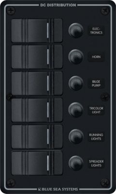 Blue Sea Systems 8373BSS Water Resistant Circuit Breaker Panel 6 Position Black