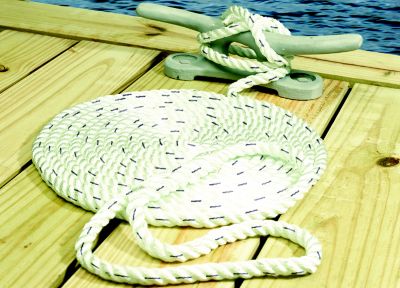 Seachoice 47581 Seachoice Premium 3-Strand Twisted Nylon Dock Line, White With Blue Tracer, 1/2" x 30'