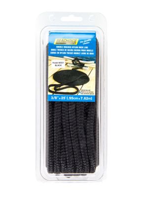 Seachoice 40321 Double-Braid Nylon Dock Line 3/8" x 25' with Eye Splice Black