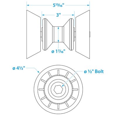 Seachoice 56590 Bow Roller with Bells 3 Inch TPR Gold Zinc Plated