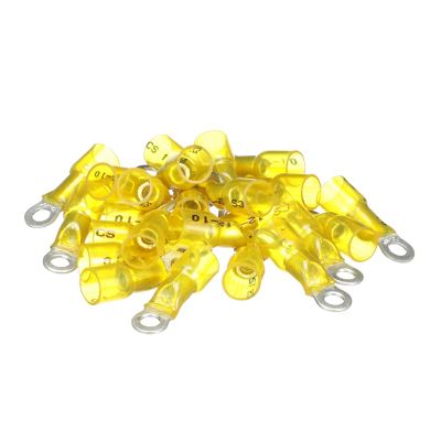 Seachoice 60071 Marine Heat Shrink Ring Terminals 12-10 AWG 3/8" Stud Yellow 25-Pack