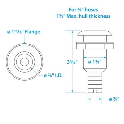 Seachoice 50-18441 Covered Thru-Hull Fitting with Stainless Steel Flange 3/4 Inch