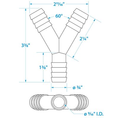 Seachoice 18231 3-Way Y Fitting for 3/4 Inch ID Hose Black Plastic