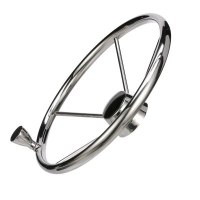 Seachoice 28541 5-Spoke Destroyer Steering Wheel with Turning Knob 15 Inch Stainless Steel