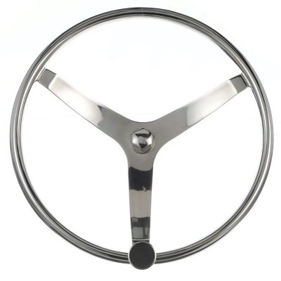 Seachoice 28531 3-Spoke Sports Steering Wheel with Turning Knob 15.5 Inch Stainless Steel