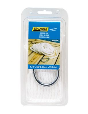 Seachoice 40201 Anchor Line 1/4 Inch x 50 Ft Hollow Braid Polypropylene Rope with Spring Hook