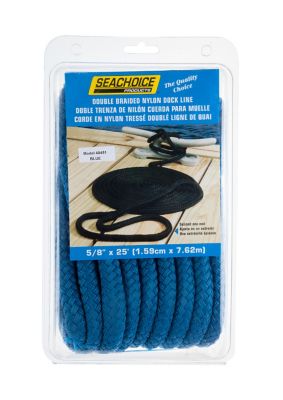 Seachoice 40451 Double-Braid Nylon Dock Line 5/8" x 25' Blue with Eye Splice