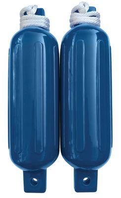 Seachoice DE77202S Twin Eye Ribbed Fender Kit - 2 Pack 5.5" x 20" Blue Boat Fenders with Lines