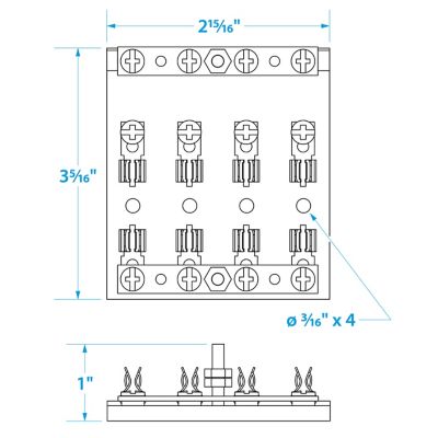 Seachoice 13431 4-Gang Fuse and Terminal Block with Brass Contacts