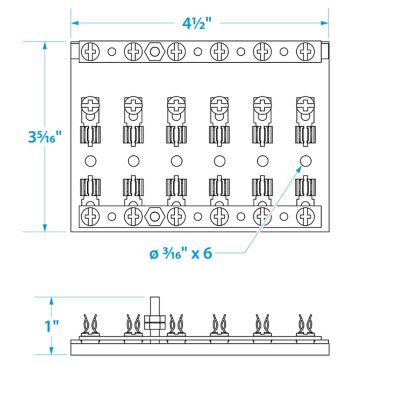 Seachoice 13441 6-Gang Fuse and Terminal Block with Brass Clips