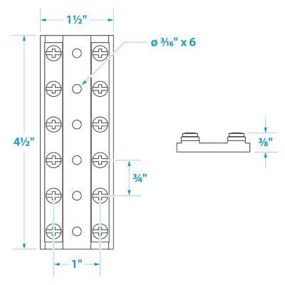 Seachoice 13531 6-Gang Terminal Block with Brass Contacts 30A 12V