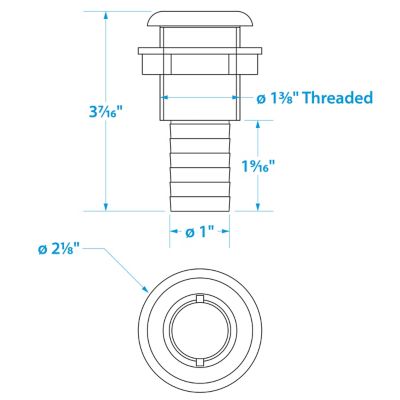 Seachoice 50-18071 Thru-Hull Connector with Broad Flange for 1" ID Hose
