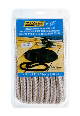 Seachoice 40051 Double-Braid Nylon Dock Line 5/8" x 25' Gold/White with Eye Splice
