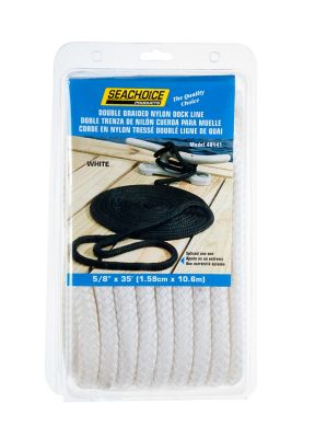 Seachoice 40141 Double Braid Nylon Dock Line 5/8" x 35' White with Eye Splice
