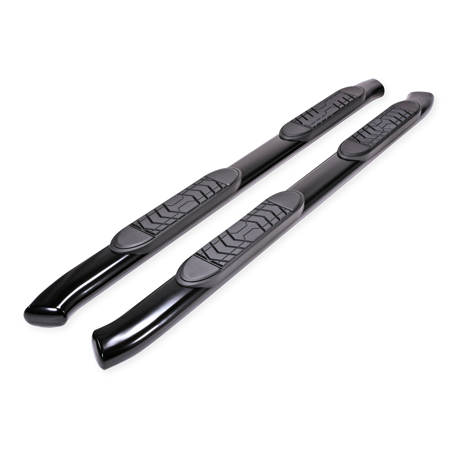 TrailFX A7085B 5 Inch Oval Bent Nerf Bar with Step Pads Black Steel