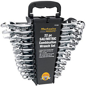 Performance Tool W1069 22-Piece Combination Wrench Set SAE & Metric with Storage Rack
