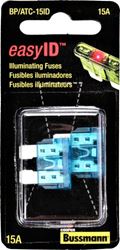 Picture of Bussmann BP/ATC15ID Blue ATC 15 Amp easyId Illuminating Fast-Acting Automotive Blade Fuses - 2 per Card