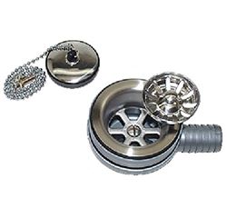 Picture of Scandvik 10308P Sink Drain with Basket and Stopper - 2-1/16" Drain Hole 1" Hose Barb