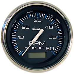Picture of Faria Instruments 33732 Chesapeake Black 4" Tachometer with Hourmeter 6000 RPM