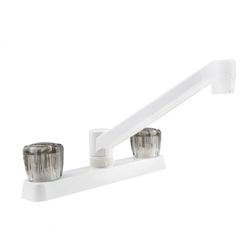Picture of Dura Faucet DFPK600SWT Two-Handle RV Kitchen Faucet with Smoked Acrylic Knobs White