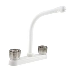 Picture of Dura Faucet DFPK210SWT Hi-Rise RV Kitchen Faucet with Smoked Acrylic Knobs White
