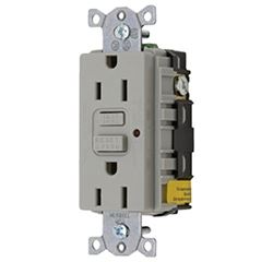 Picture of Hubbell GFRST52MGY GFCI Duplex Receptacle with Weather-Resistant Cover Plate, Gray