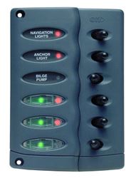 Picture of BEP Marine CSP6-F Marinco Contour Switch Panel Includes 6 Switches and 3 Inline Fuse Holders