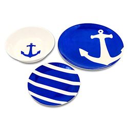 Picture of Camco 41951 12-Piece Dinnerware Set BPA-Free Nautical Design Serves 4