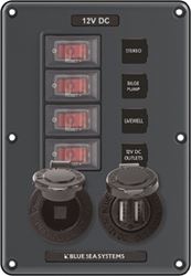 Picture of Blue Sea Systems 4321 Water-Resistant 4-Position Circuit Breaker Panel with 12V Socket and Dual USB Charger