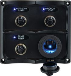 Picture of Sea-Dog Line 424623-1 Water Resistant Toggle Switch Panel with 3 Switches and Power Socket