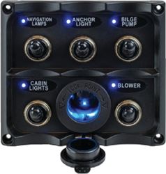 Picture of Sea-Dog Line 424627-1 Water Resistant 5-Switch Toggle Panel with Power Socket