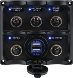 Picture of Sea-Dog Line 424617-1 Water Resistant 5-Switch Toggle Panel with USB Power Socket