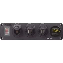 Picture of Blue Sea Systems 4368 Water-Resistant Accessory Panel, 12V Socket, 2x 2.1A Dual USB Chargers, Mini Voltmeter