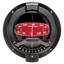 Picture of Ritchie Navigation BN-202 Navigator Compass, Mfg# , Angled Bulkhead Mount, Black Housing, 4.5" Combi Direct/top Reading Red Dial, Built-In Inclinometer, Amber Illumination, Compensators, 7.25" Diameter, 5.75" Hole, 5 Year Warranty.