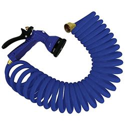 Picture of Whitecap Industries P-0441B 25' Blue Coiled Hose W/nozzle & 3/4" Male/female Brass Fittings
